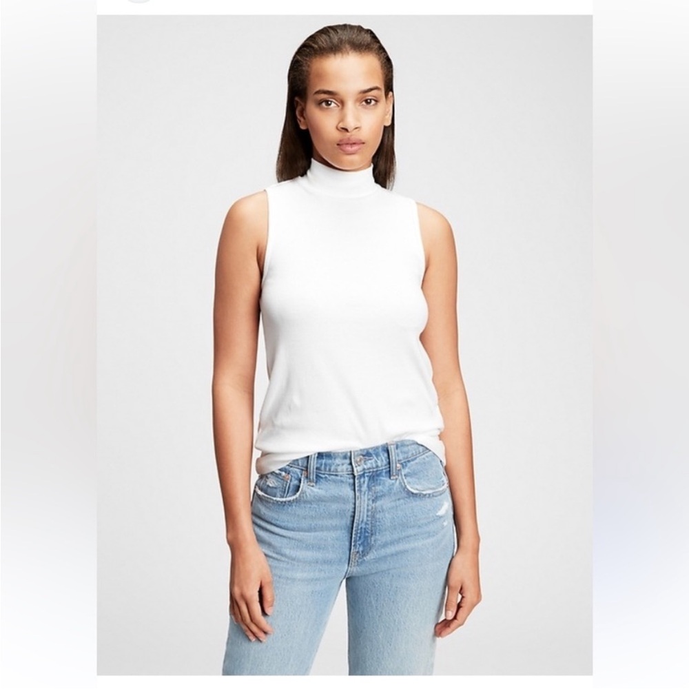 Wardrobe Essentials White Modern Mock Neck Tank Top